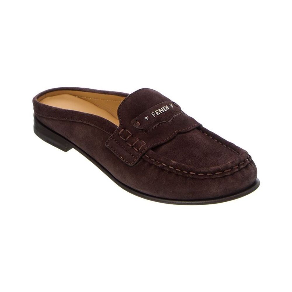 Fendi Scrunch Suede Sabot Mule, Brown